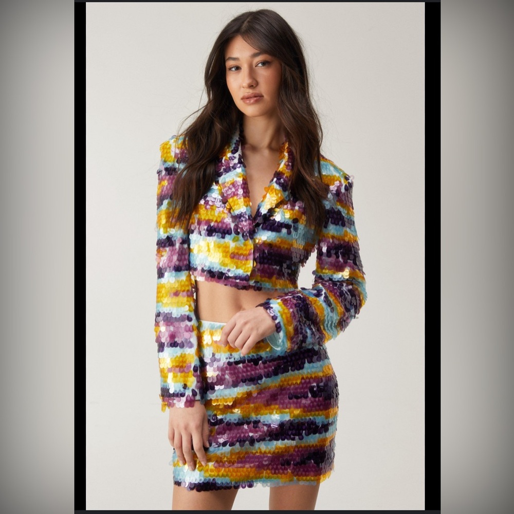 Nasty Gal Purple and Yellow Sequin Mini Skirt Set